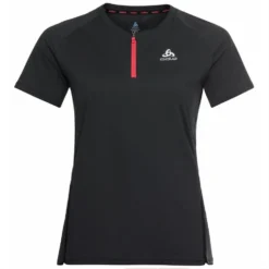 Sportshirt Odlo Women Crew Neck S/S 1/2 Zip Axalp Training Black Paradise Pink