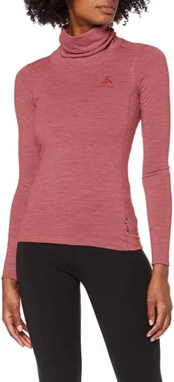 Ondershirt Odlo Women BL Top Turtle Neck LS Natural 100% Merino Roan Rouge Grey Melange
