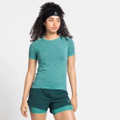 Sportshirt Odlo Women SS Crew Neck Blackcomb Ceramico Jaded Space Dye -Odli Kleding Winkel 359522