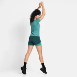 Sportshirt Odlo Women SS Crew Neck Blackcomb Ceramico Jaded Space Dye -Odli Kleding Winkel 359962