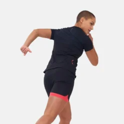 Sportshirt Odlo Women Crew Neck S/S 1/2 Zip Axalp Training Black Paradise Pink -Odli Kleding Winkel 4 313901 60270 2