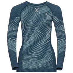 Ondershirt Odlo Women BL Top Crew Neck LS Blackcomb Eco Blue Wing Teal Space Dye