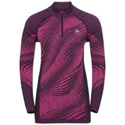 Ondershirt Odlo Women BL Top Turtle Neck LS Half Zip Blackcom Festival Fuchsia Space Dye