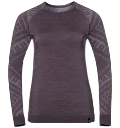 Ondershirt Odlo Women Suw Top Crew Neck L/S Natural + Kinship Vintage Violet Melange